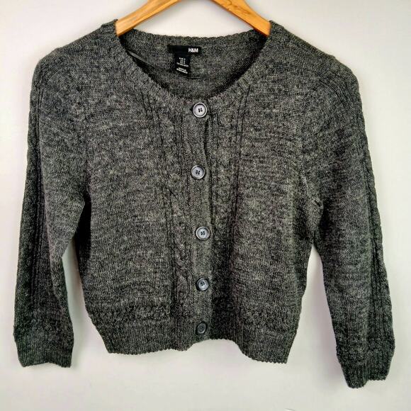 H&M SZ S Wool Blend Mixed Media Button Front Cardigan In Charcoal - Picture 2 of 6